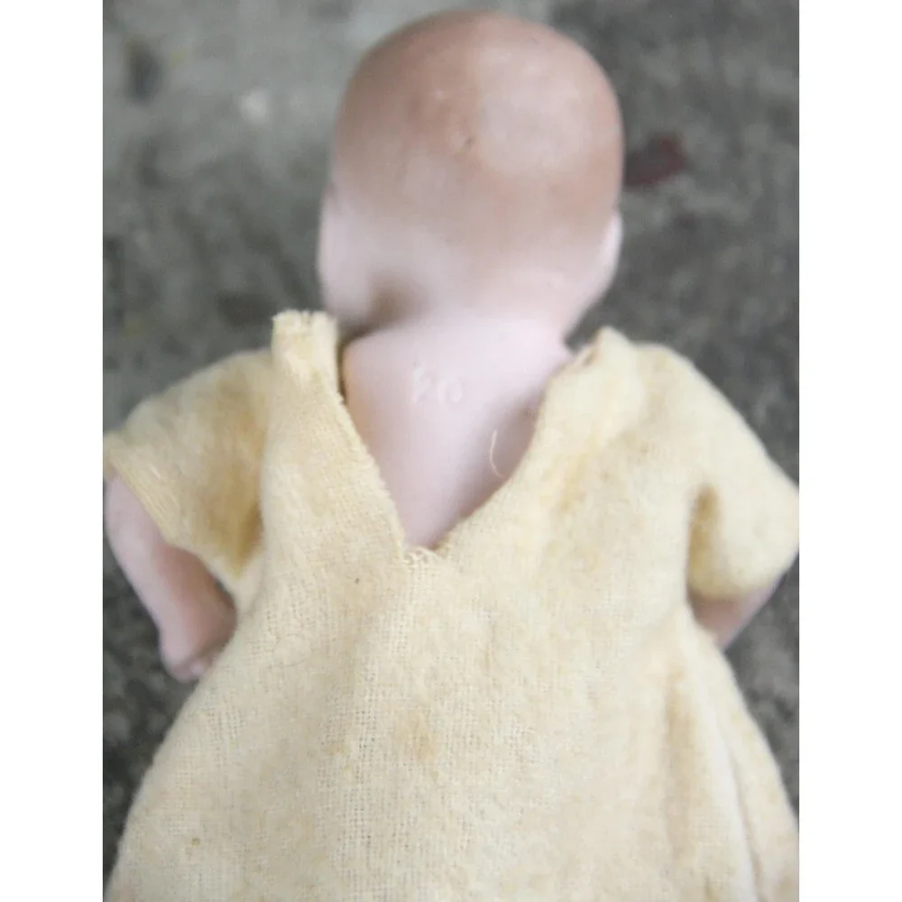 Antique One-Of-A-Kind Miniature China Doll in Wicker Cradle
